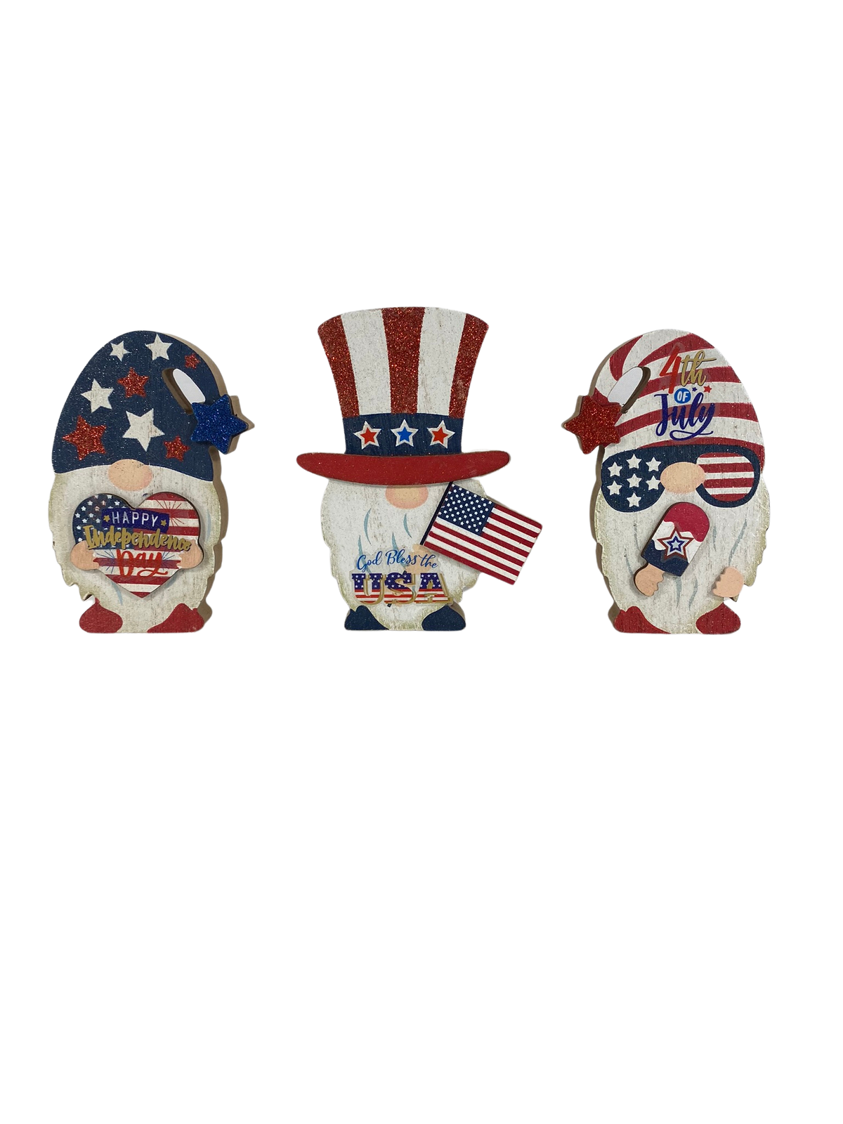 AGD Patriotic Decor - July 4th USA America Chunky Gnomes Sitters 3pc