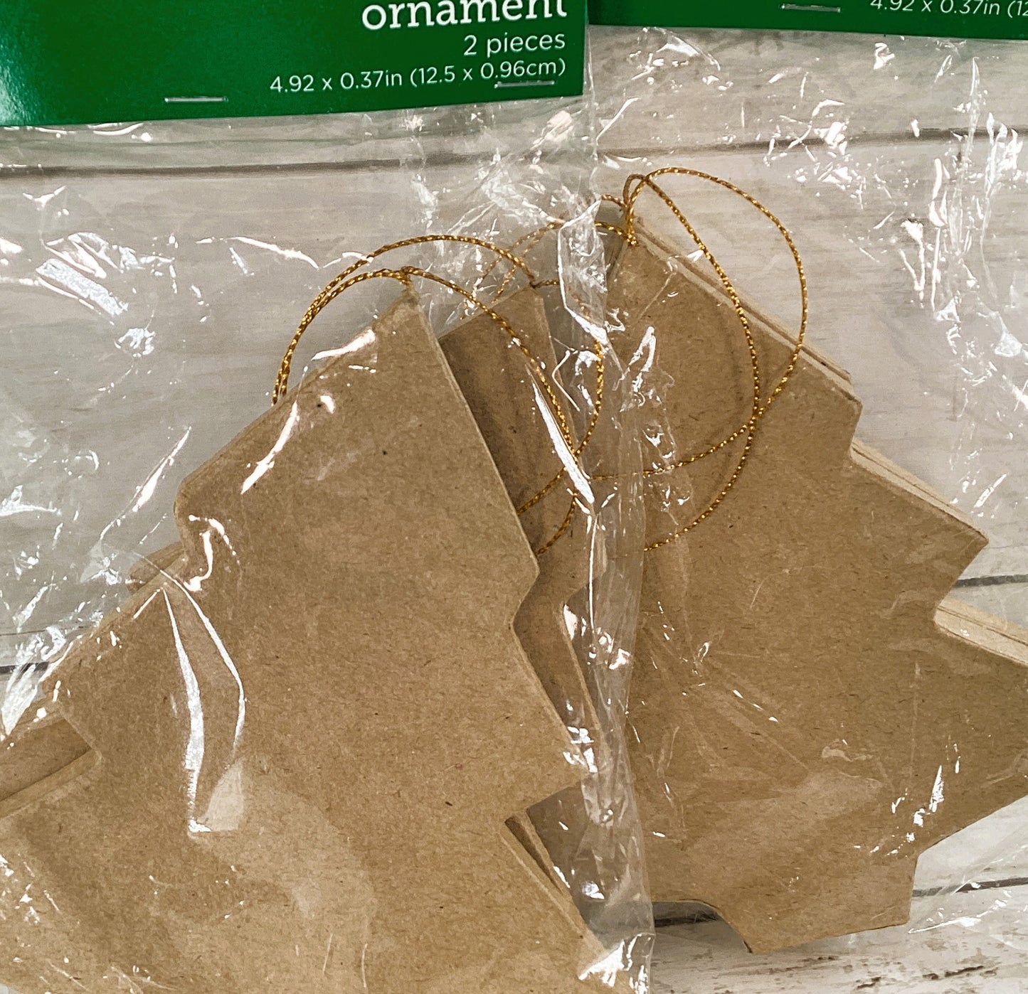 HL Christmas Craft Supply - Unfinished Paper Mache Tree Ornaments 4pc