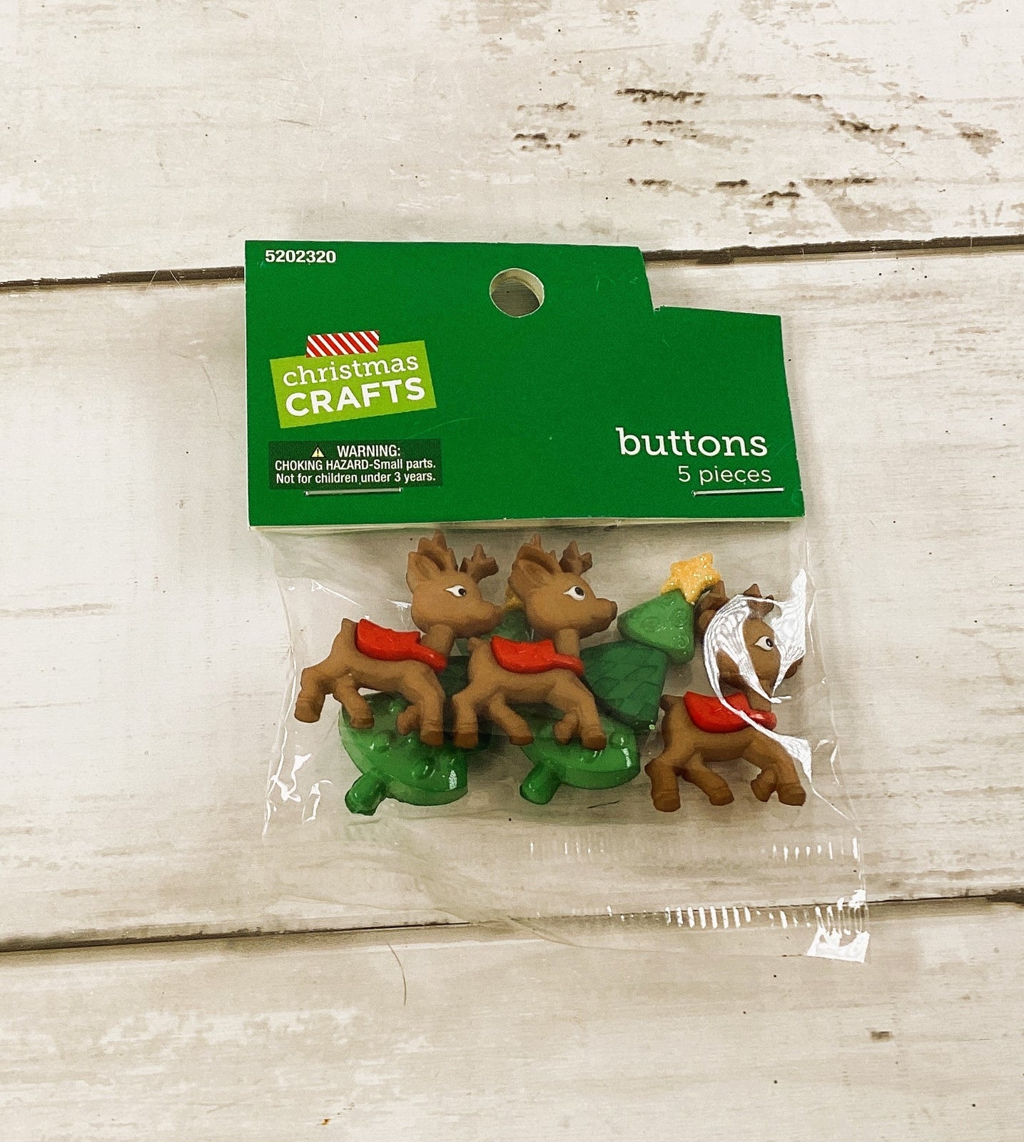 HL Christmas Craft Supply -  Reindeer Tree Button Embellishments 5pc