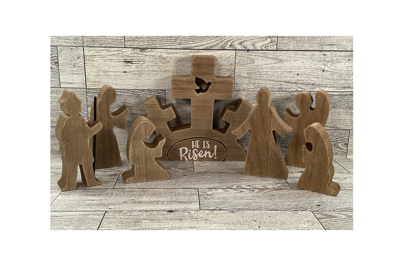 AGD Easter Decor - He Is Risen Wood Resurrection Tomb Scene 8pc Set