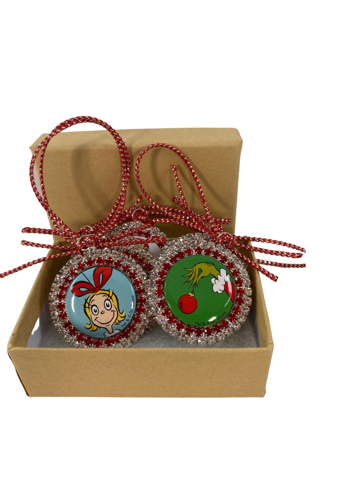 AGD Christmas Decor - Green Monster Rhinestone Bottle-cap Ornaments 6pc Set