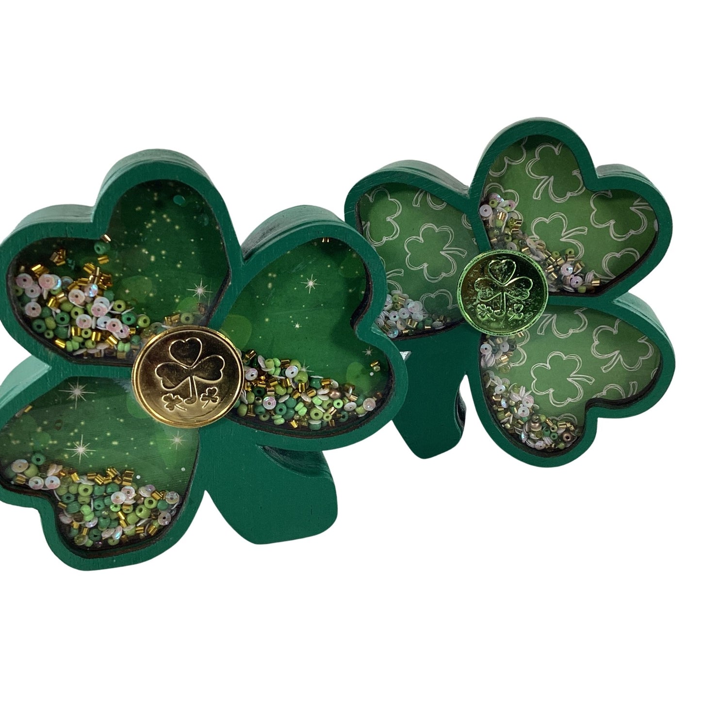 AGD St Patrick Decor -  Shamrock Chunky Wood Shaker Sitter 2pc