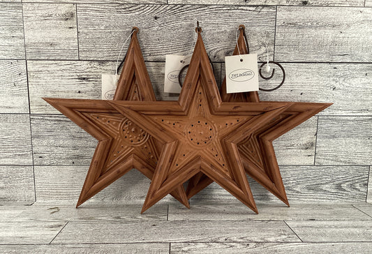 THT  Prim Decor - Fall Autumn Muted Orange Star Ornament 3pc