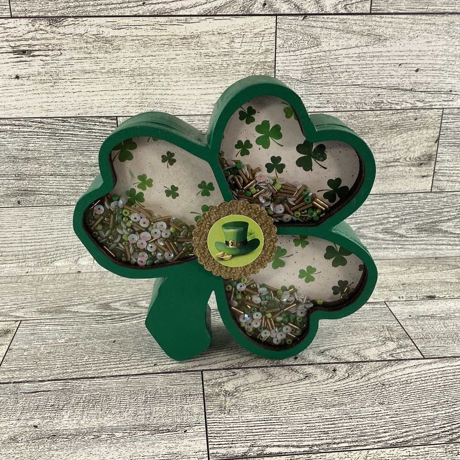 AGD St Patrick Decor -  Shamrock Chunky Wood Shaker Sitter 2pc