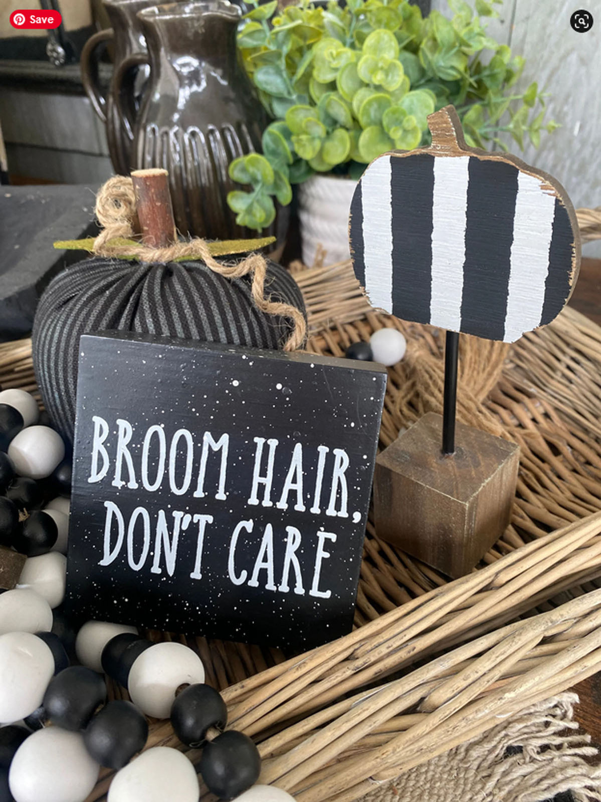 Collins Halloween Decor - Broom Hair Don't Care Bloc Sign