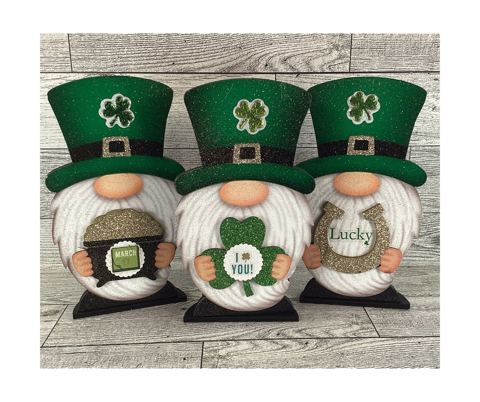 AGD St Patrick Decor - Lucky Shamrock March 17th Gnomes Sitters 3pc Set