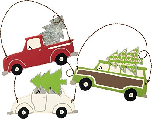 PBK Christmas Decor - Bringing the Tree Vintage Car Truck Ornaments 3pc