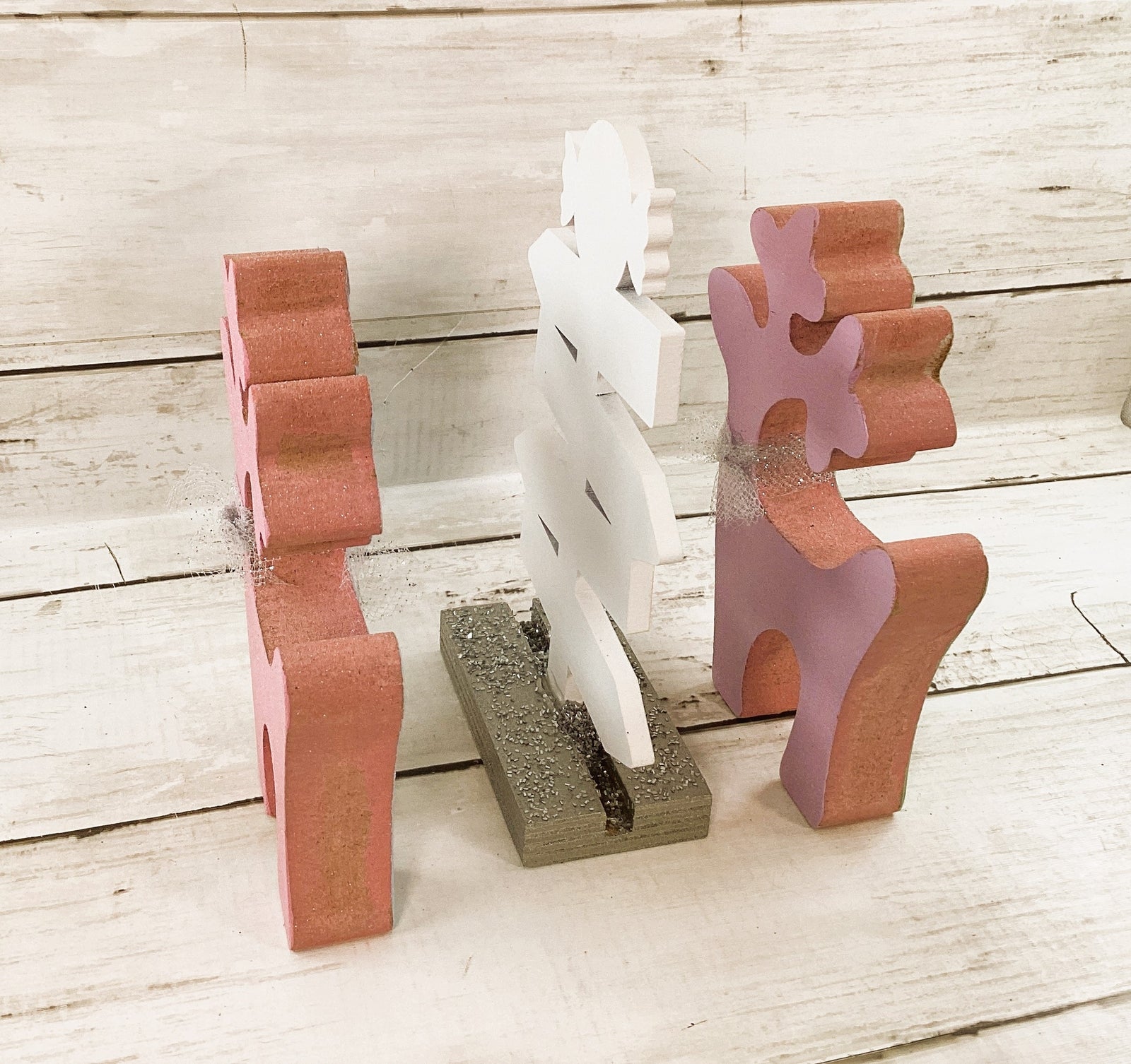 AGD Christmas Decor - Pastel Reversible Reindeer Directional Sign 3pc Set