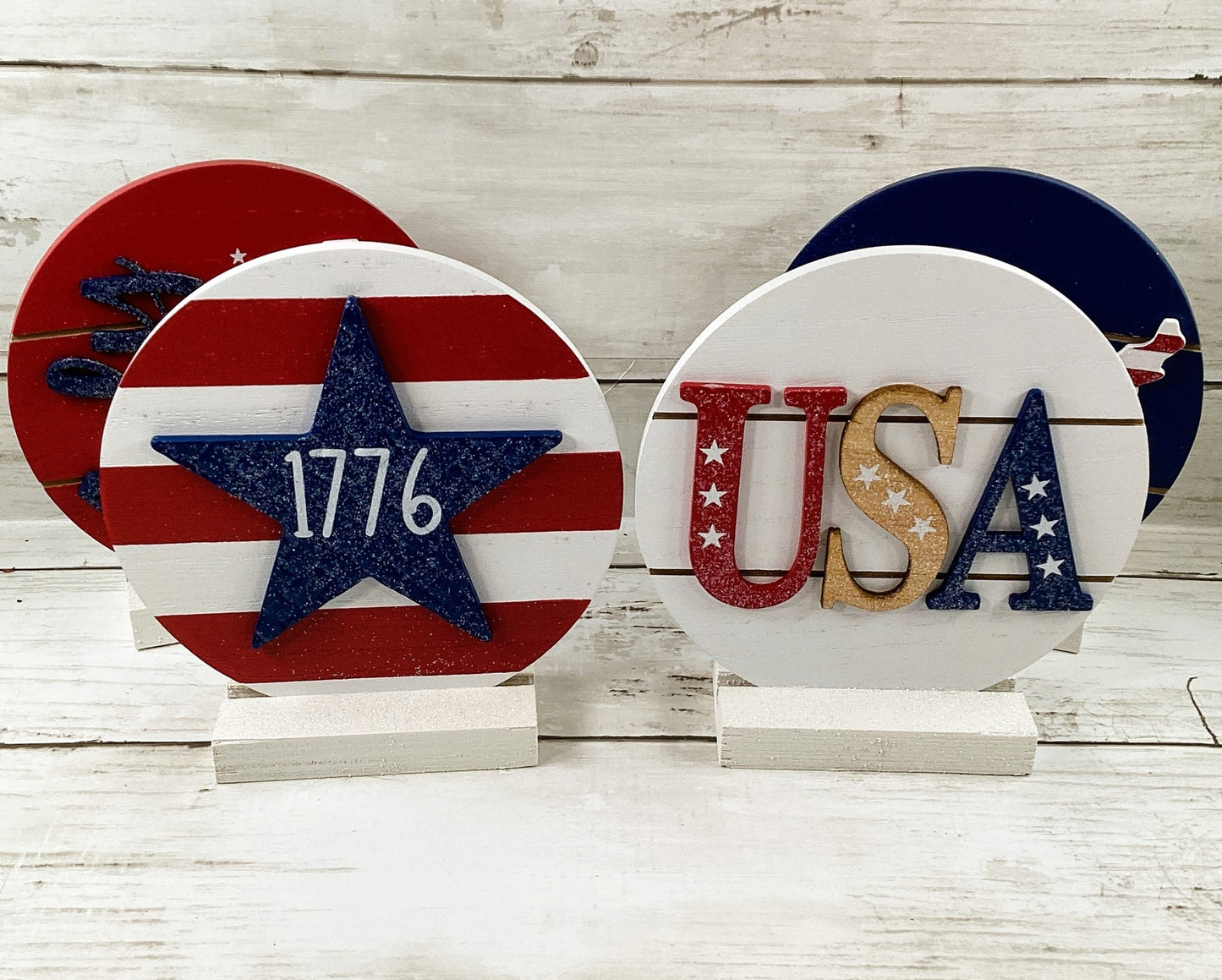 AGD Patriotic Decor - July 4th 1776 USA Map 3-D Ship-lap Signs 4pc Set