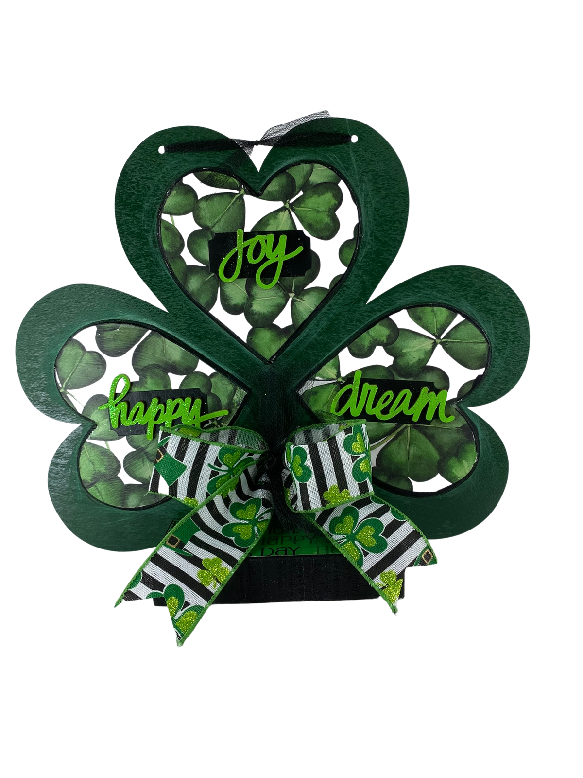AGD St Patricks Decor - Happy Joy Dream Wood Shamrock Display