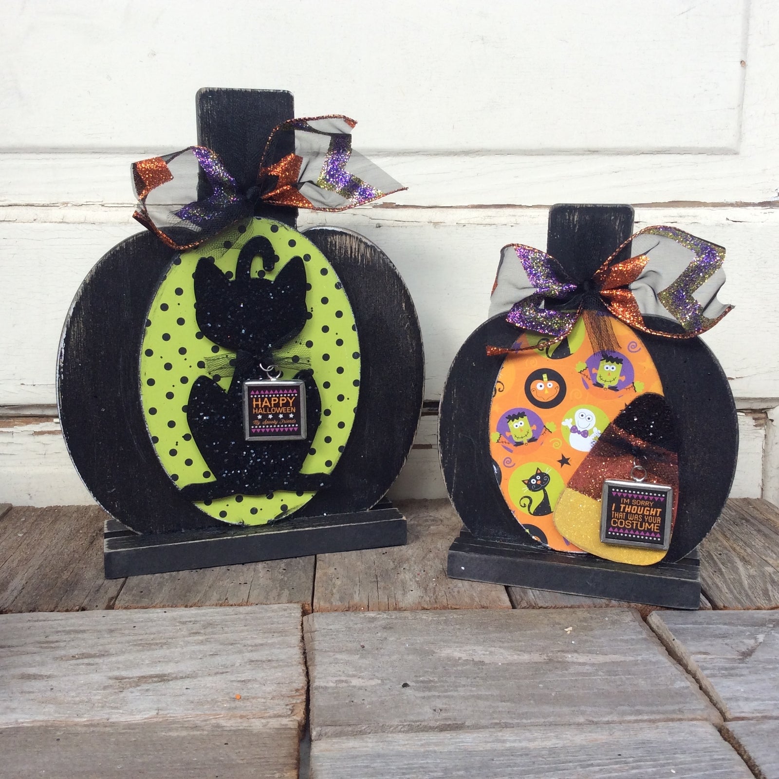 AGD Halloween Decor - Black Cat Candy Corn Pumpkins 2pc Set