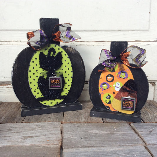 AGD Halloween Decor - Black Cat Candy Corn Pumpkins 2pc Set