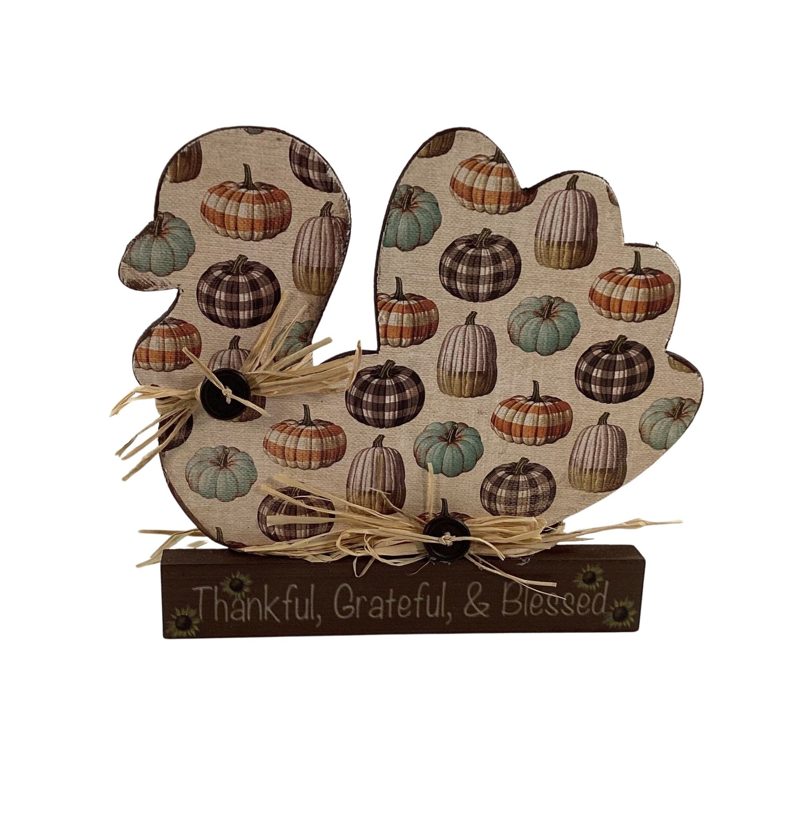AGD Fall Decor -Thankful Grateful Blessed Small Wood Turkey