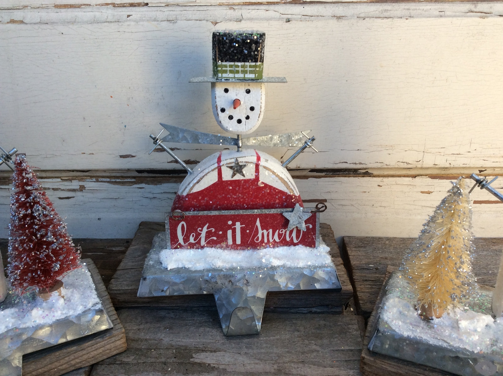 AGD Christmas Decor – Let It Snow Man Men Stocking Holder 3pc Set