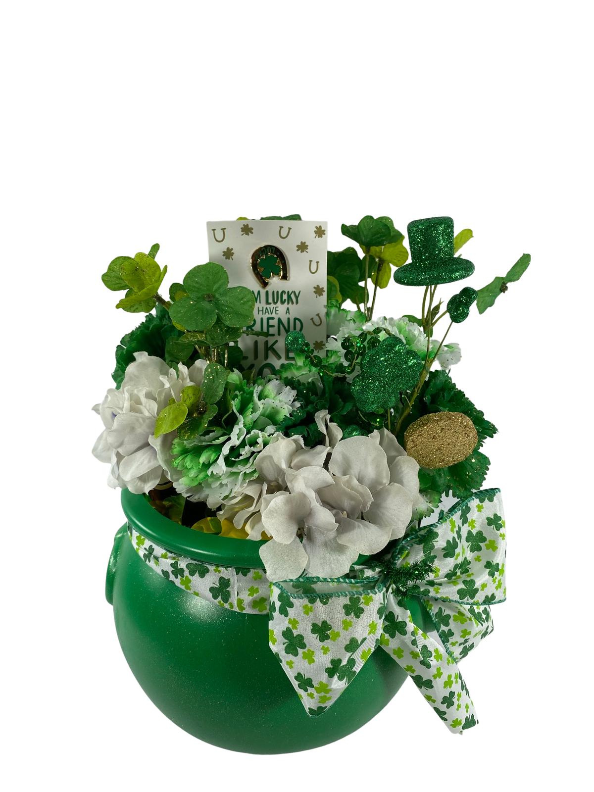 AGD Saint Patrick's Decor–I'm Lucky Friend Like You Green Pot Floral Centerpiece