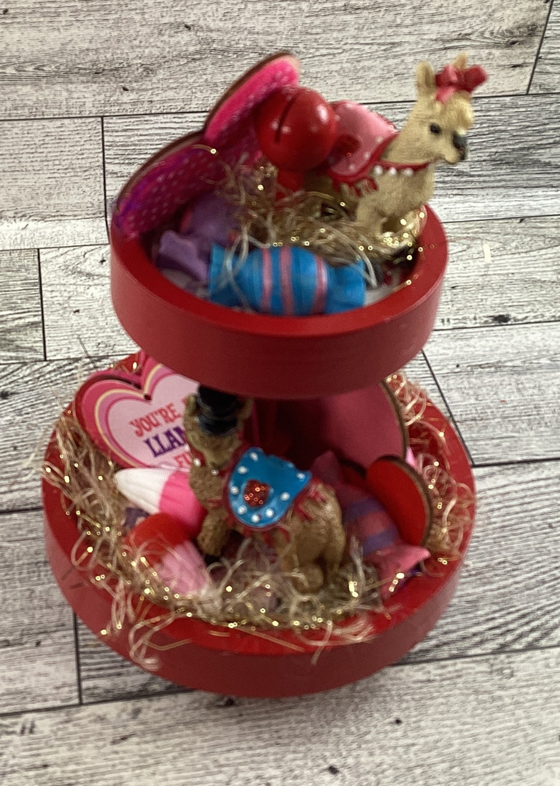 AGD Valentines Decor - Small Miniature Llama Tier Tray Complete Display