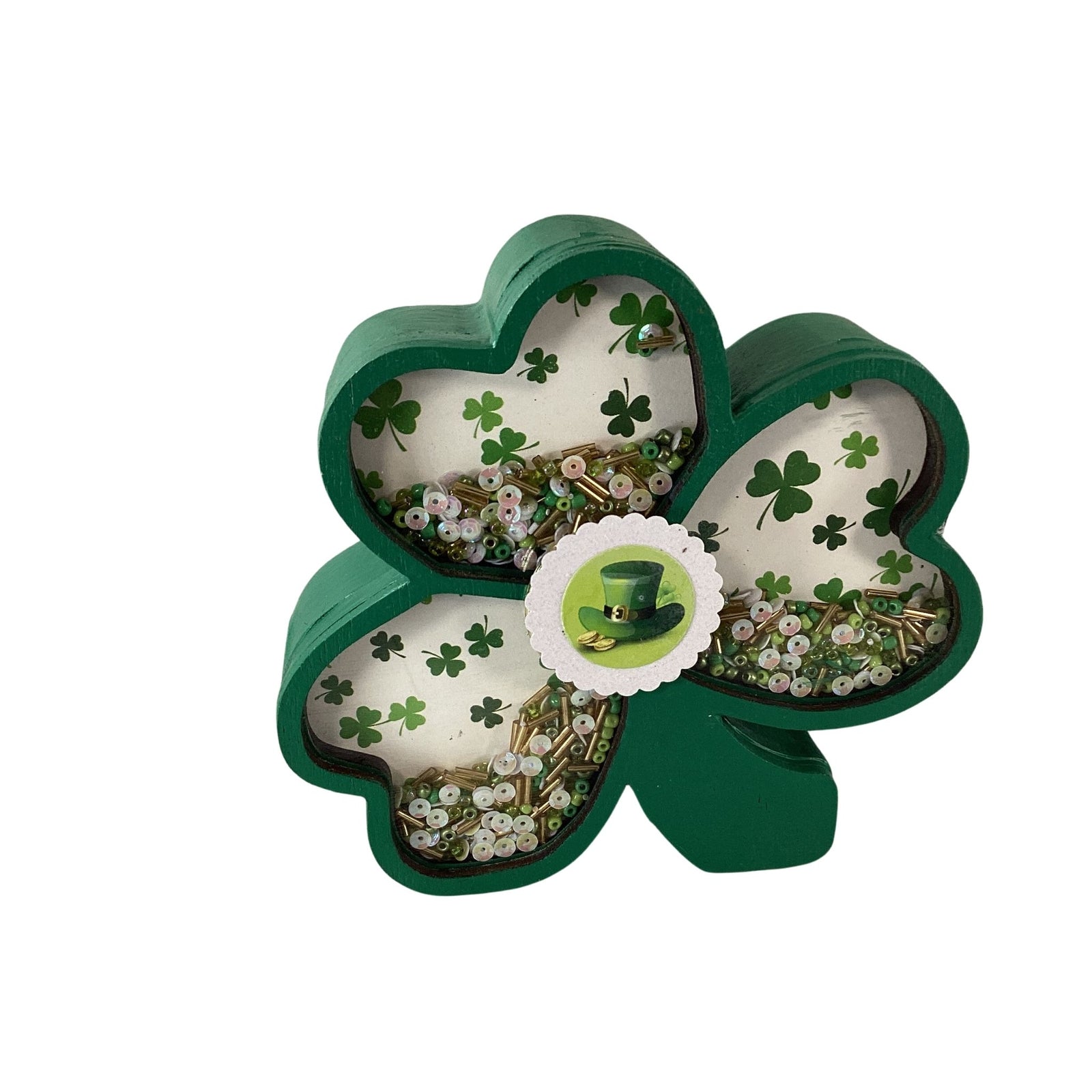 AGD St Patrick Decor - Shamrock Chunky Wood Shaker Sitter 2pc