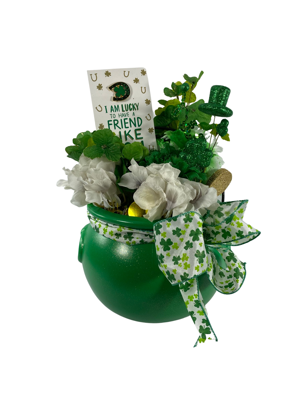 AGD Saint Patrick's Decor–I'm Lucky Friend Like You Green Pot Floral Centerpiece