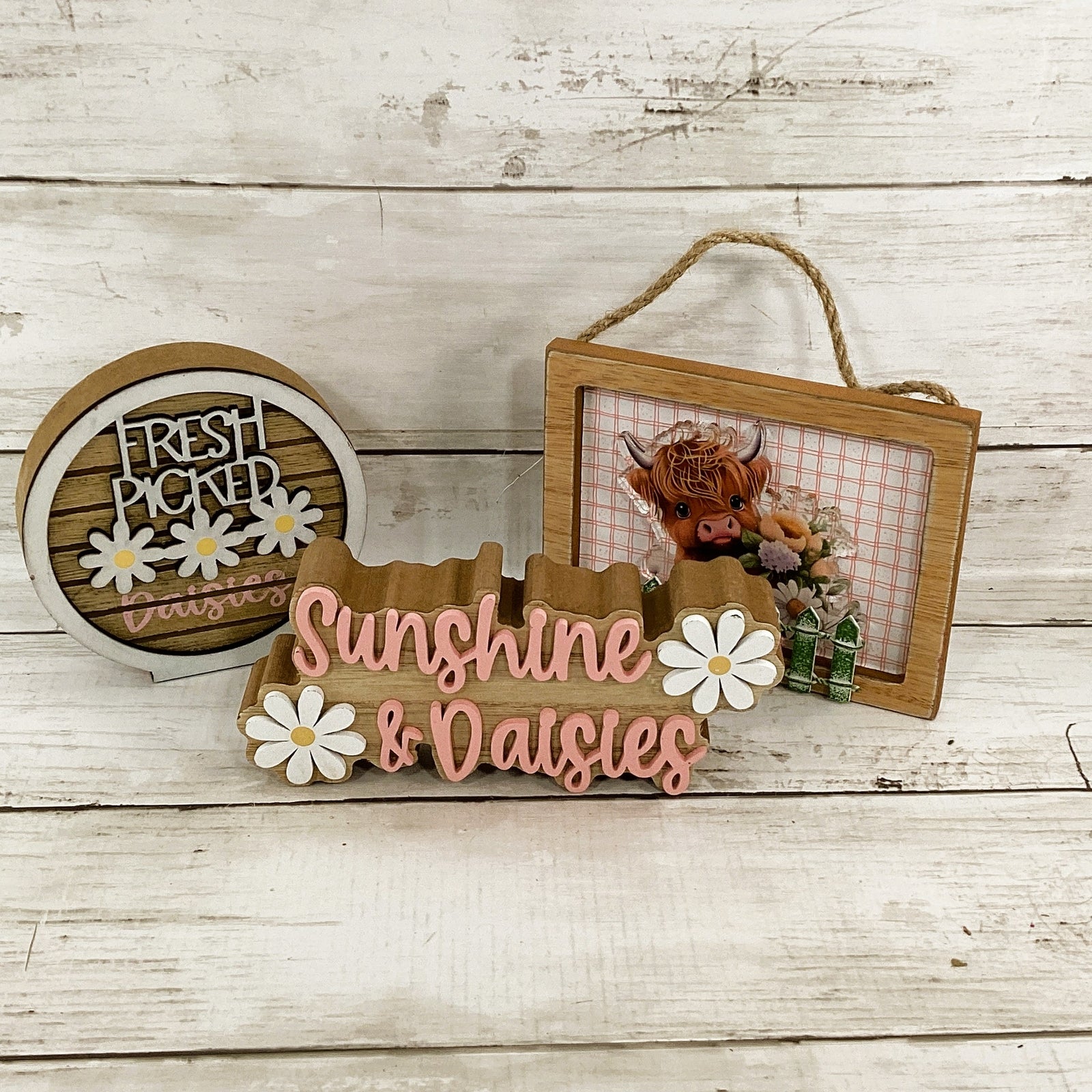 AGD Spring Decor - Daisy Sunshine Highland Cow Tier Tray Decor 3pc