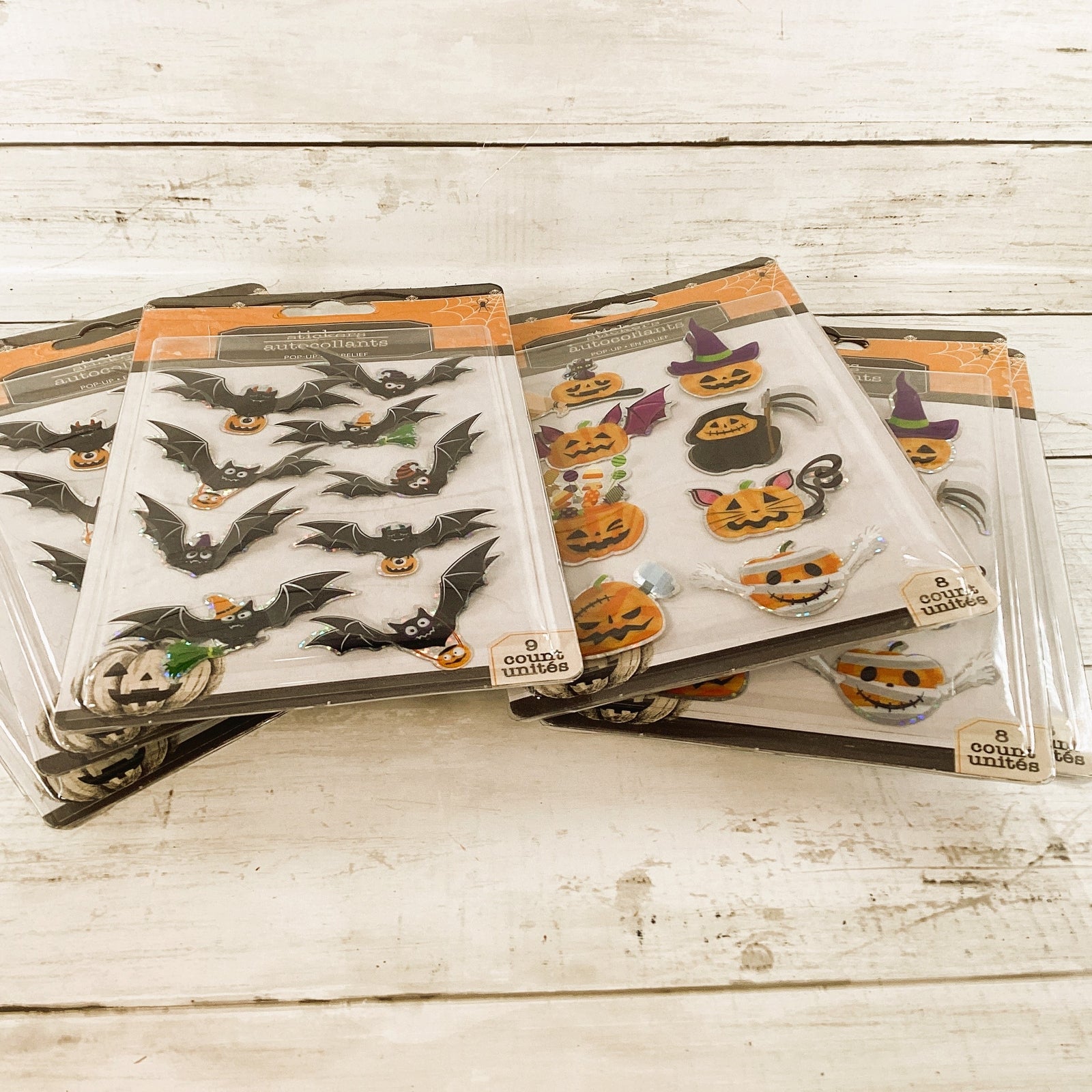 DT Halloween Craft Supply - 3-D Jack0-Lantern Bat Glitter Stickers 6pc Set