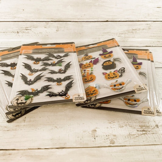 DT Halloween Craft Supply - 3-D Jack0-Lantern Bat Glitter Stickers 6pc Set