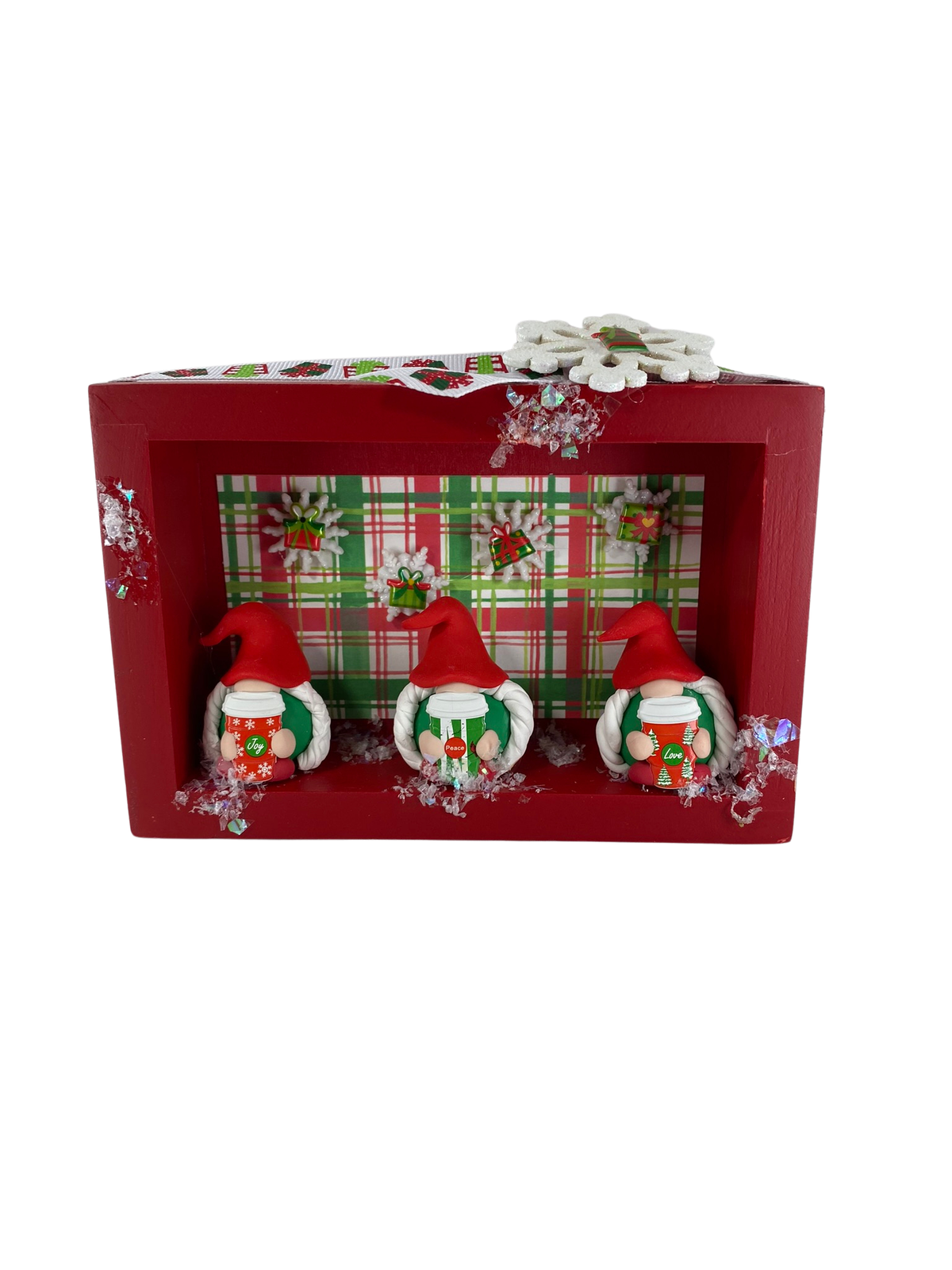 AGD Christmas Decor - Joy Peace Love Coffee Gnomes Inset Box Sign