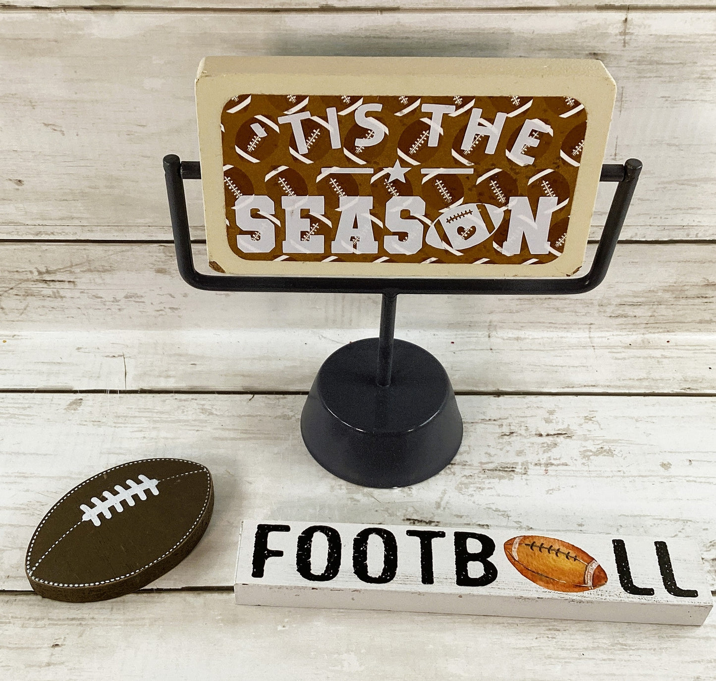 AGD Fall Decor - Football Touchdown Reversible End Zone Sign Tier Tray 3pc Set