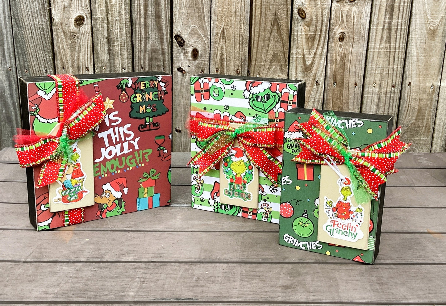 AGD Christmas Decor - Whimsy Red Green Faux Gift Present Box Signs 3pc