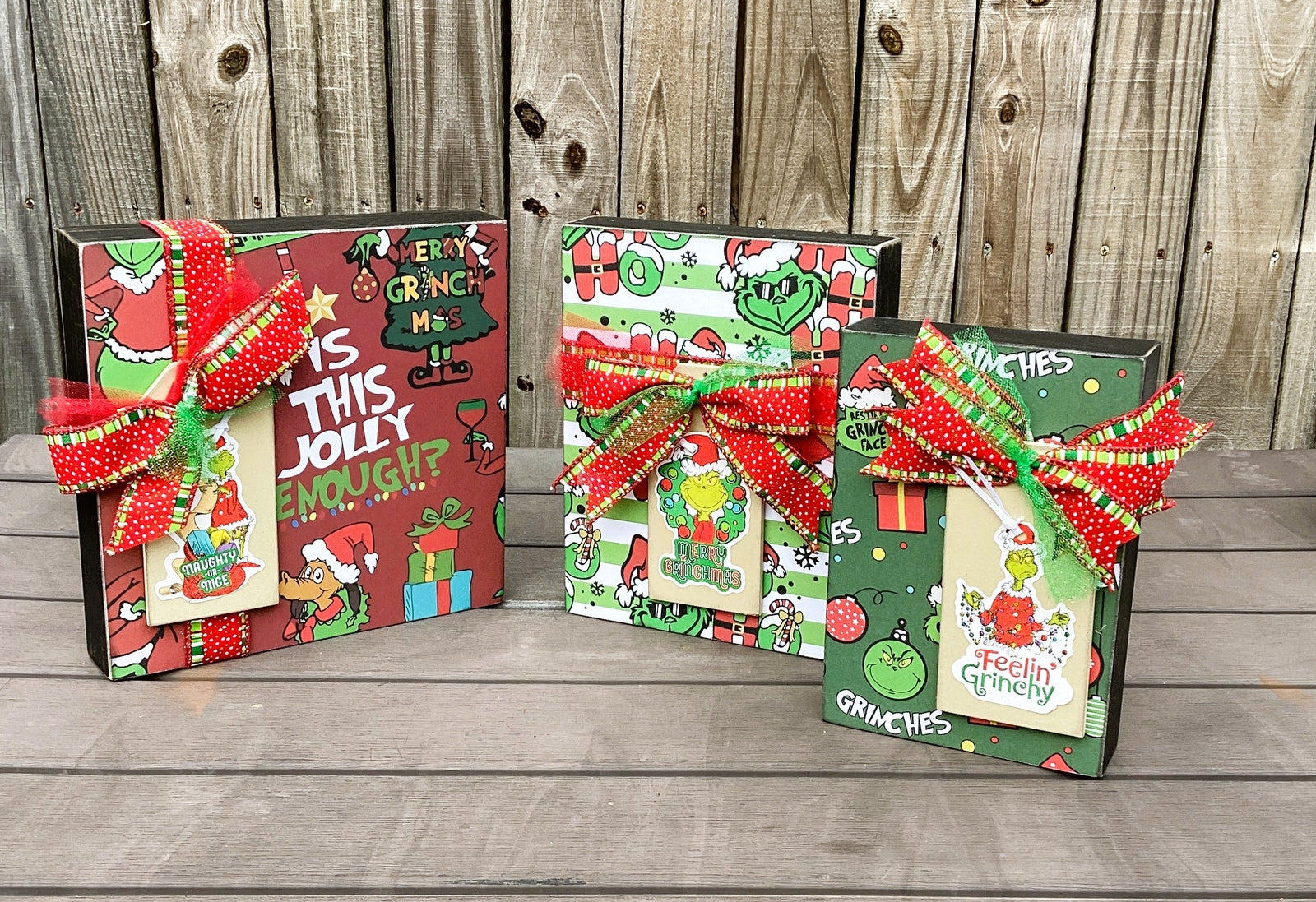 AGD Christmas Decor - Whimsy Red Green Faux Gift Present Box Signs 3pc