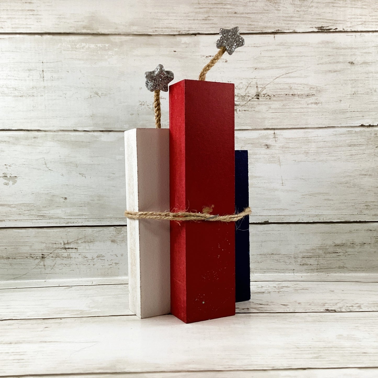 AGD Patriotic Decor - July 4th Chunky Wood Firecracker Block Sign