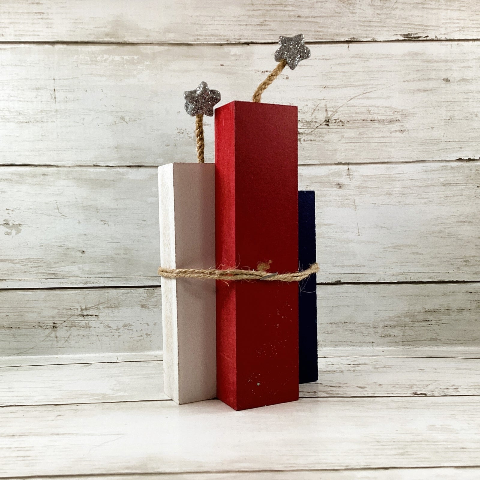 AGD Patriotic Decor - July 4th Chunky Wood Firecracker Block Sign