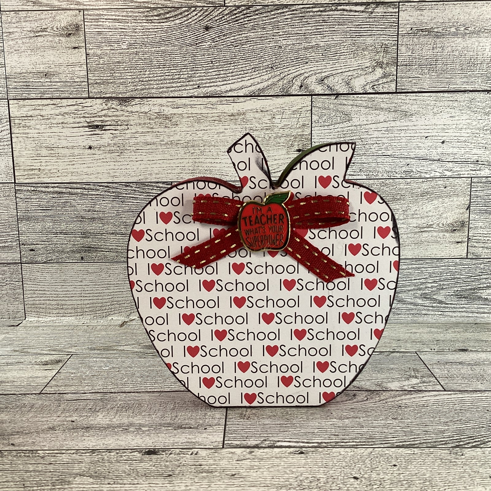 AGD Teacher Gift Decor - Love School Chunky Wood Apple Sitter