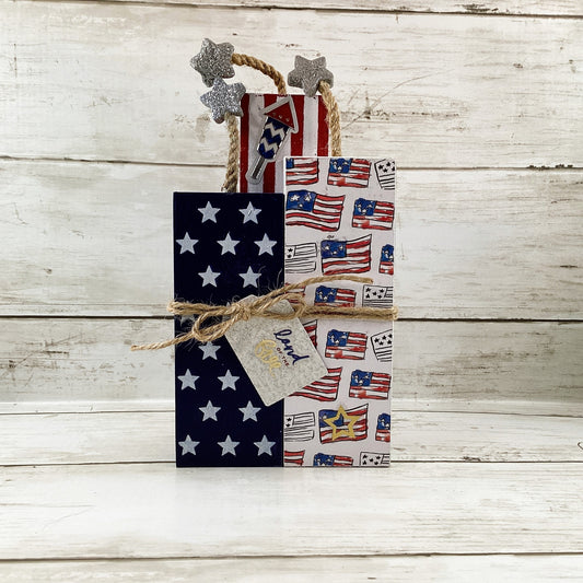 AGD Patriotic Decor - July 4th Chunky Wood Firecracker Block Sign