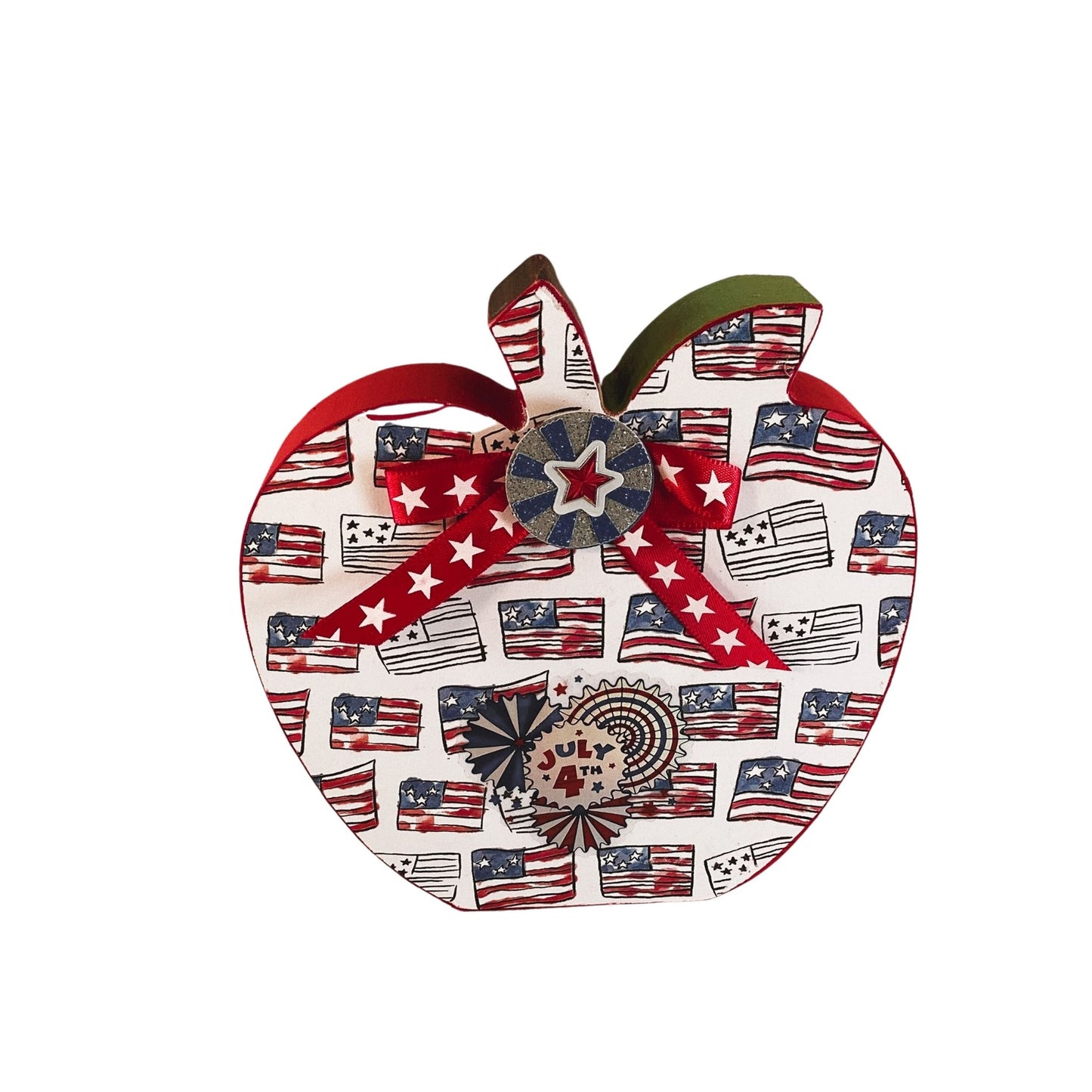 AGD Patriotic Decor - July 4th Red White Blue Chunky Wood Apple Sitter