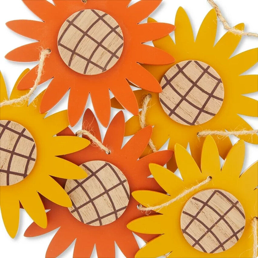 WM Fall Decor  – Farmhouse Harvest Wood Sunflower Garland  6ft.