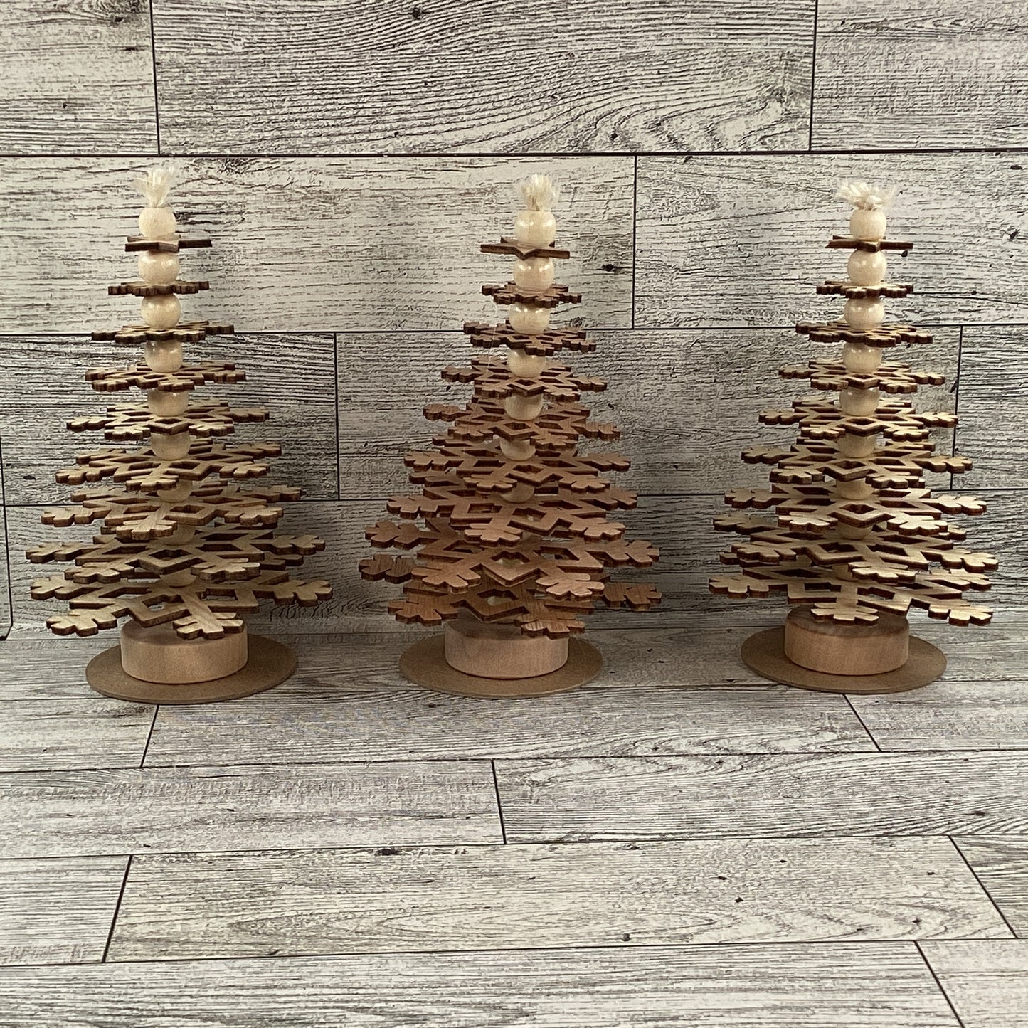 AGD Christmas Decor - Natural Wood Snowflake Trees 3pc Set