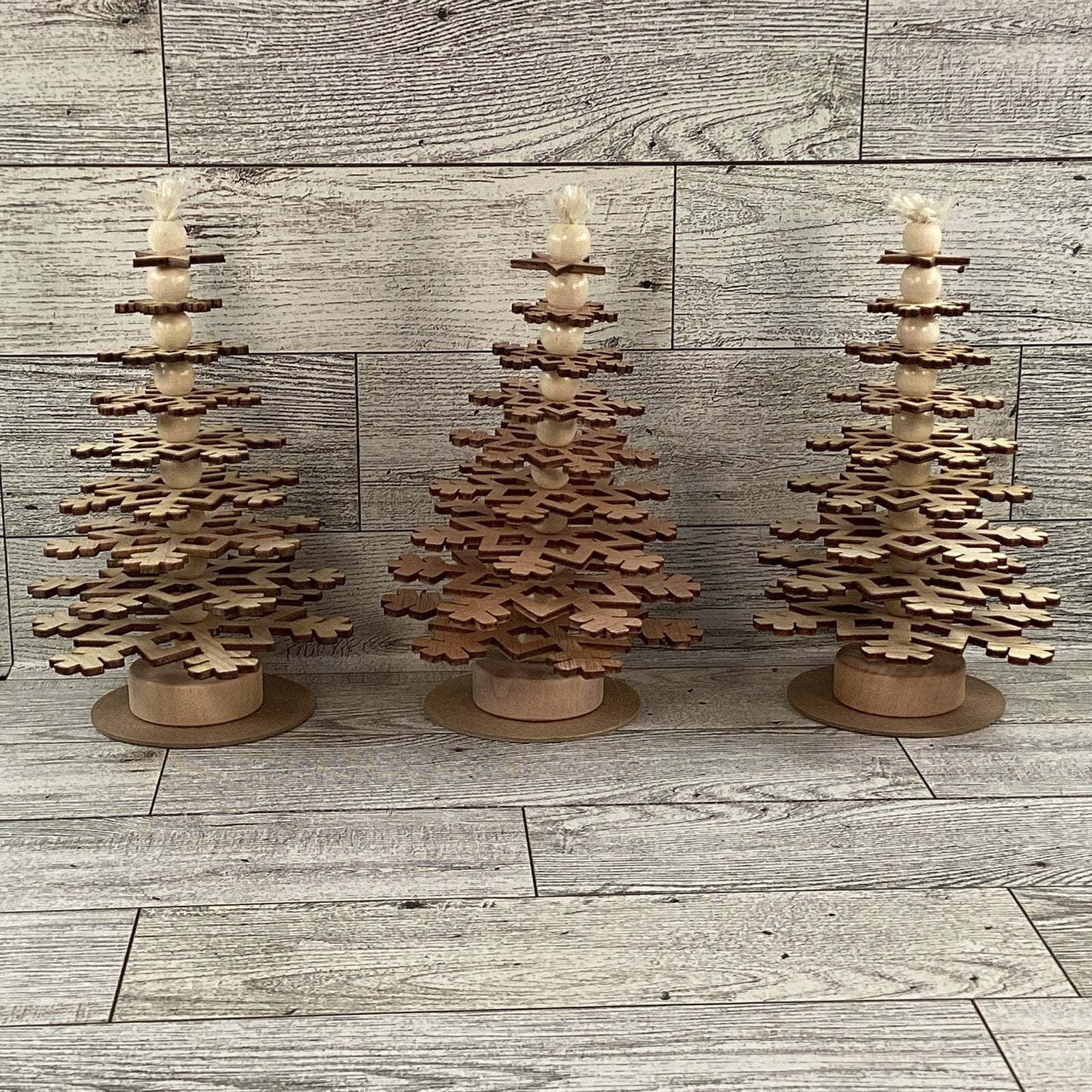 AGD Christmas Decor - Natural Wood Snowflake Trees 3pc Set