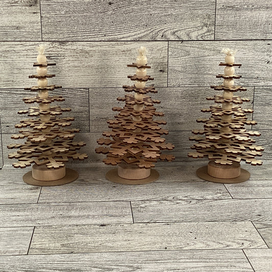 AGD Christmas Decor - Natural Wood Snowflake Trees 3pc Set