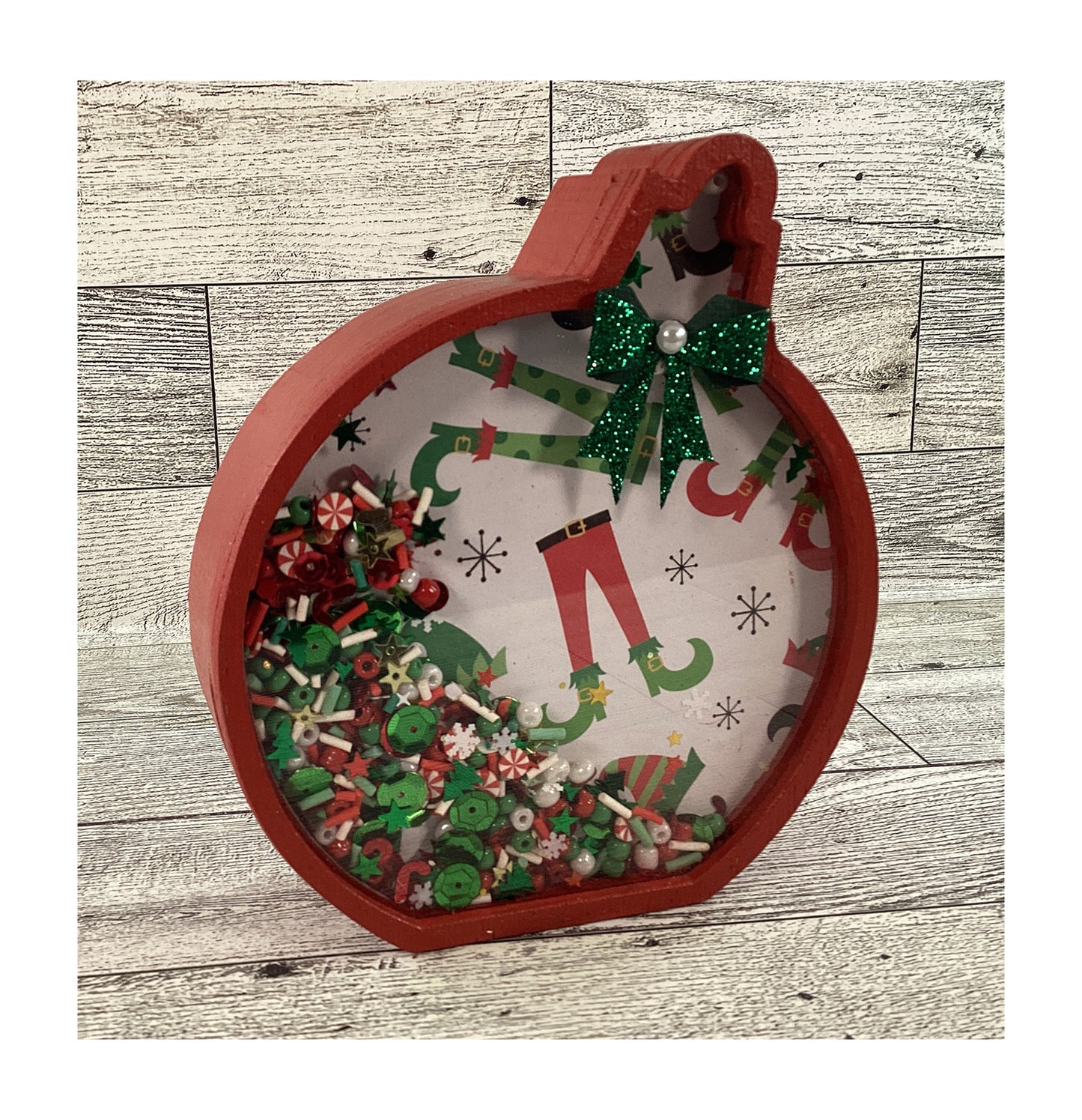 AGD Christmas Decor - Ornament Elf Elves Legs Chunky Wood Snow Shaker