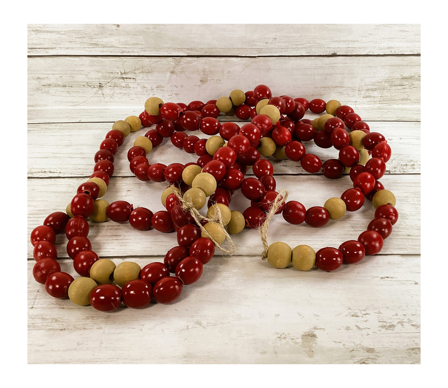 Christmas Decor Faux Wood Cranberry and Bead Prim Farmhouse Garland 8.5ft