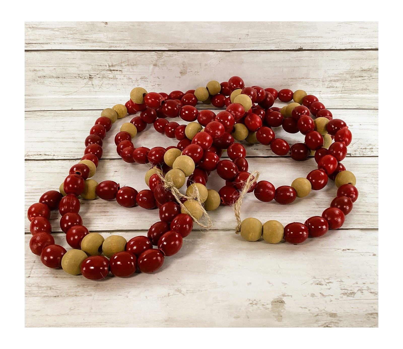 Christmas Decor Faux Wood Cranberry and Bead Prim Farmhouse Garland 8.5ft