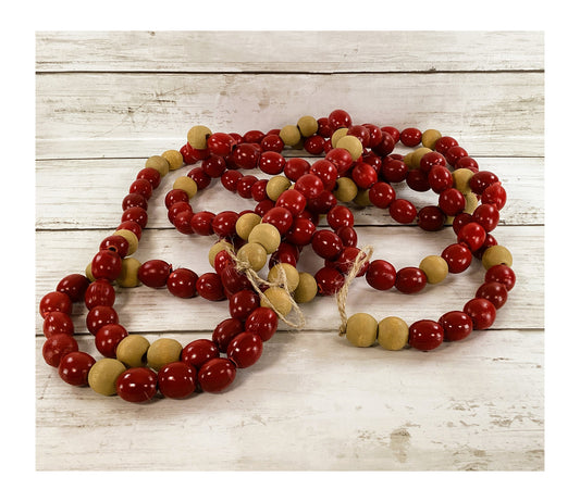 Christmas Decor Faux Wood Cranberry and Bead Prim Farmhouse Garland 8.5ft