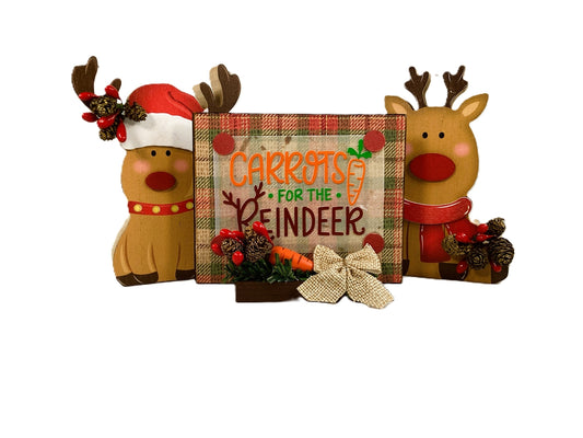 AGD Christmas Decor - Carrots for Reindeer Chunky Wood Sitters Sign 3pc