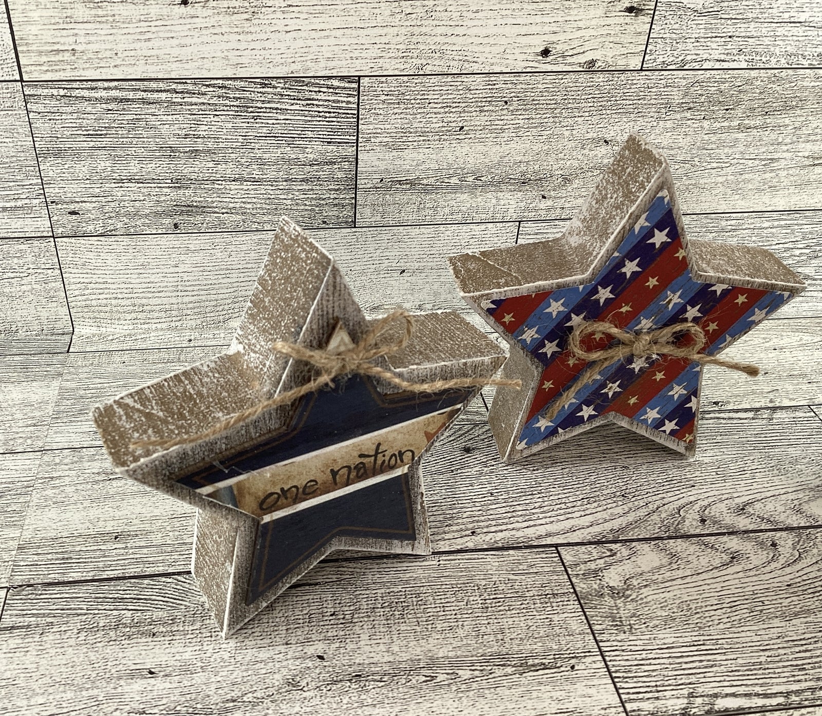 AGD Patriotic Decor - One Nation Under God Weathered Prim Stars Tier Tray 3pc