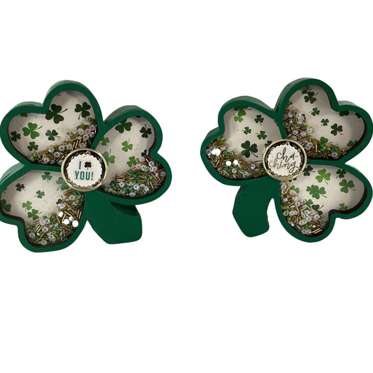 AGD St Patrick Decor -  Shamrock Chunky Wood Shaker Sitter 2pc