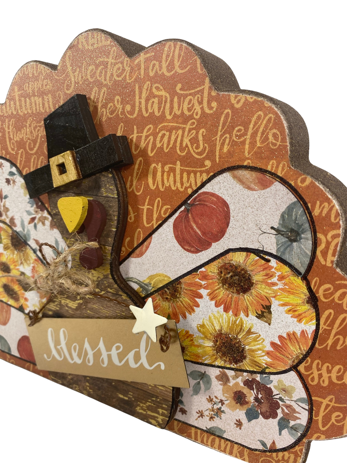 AGD Fall Decor - Reversible Blessed Chunky Wood Turkey Sign