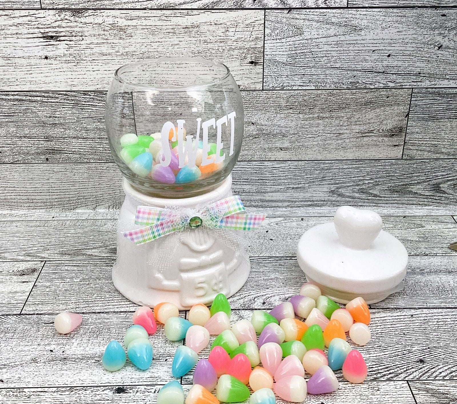 Spring Decor Ceramic Sweet Candy Gumball Jar, Tier Tray