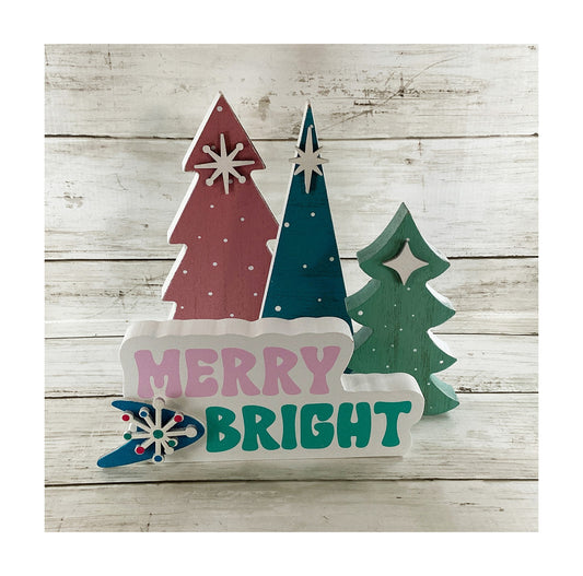 AGD Christmas Decor - Merry Retro Mid Century Wood Trees Tier Tray 4pc Set