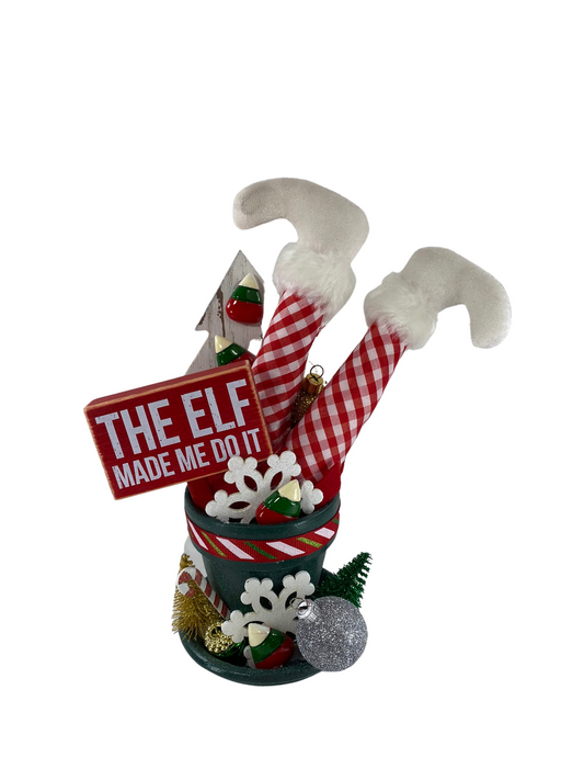 AGD Christmas Decor - Elf Made Me Do It Filled Clay Pot Display