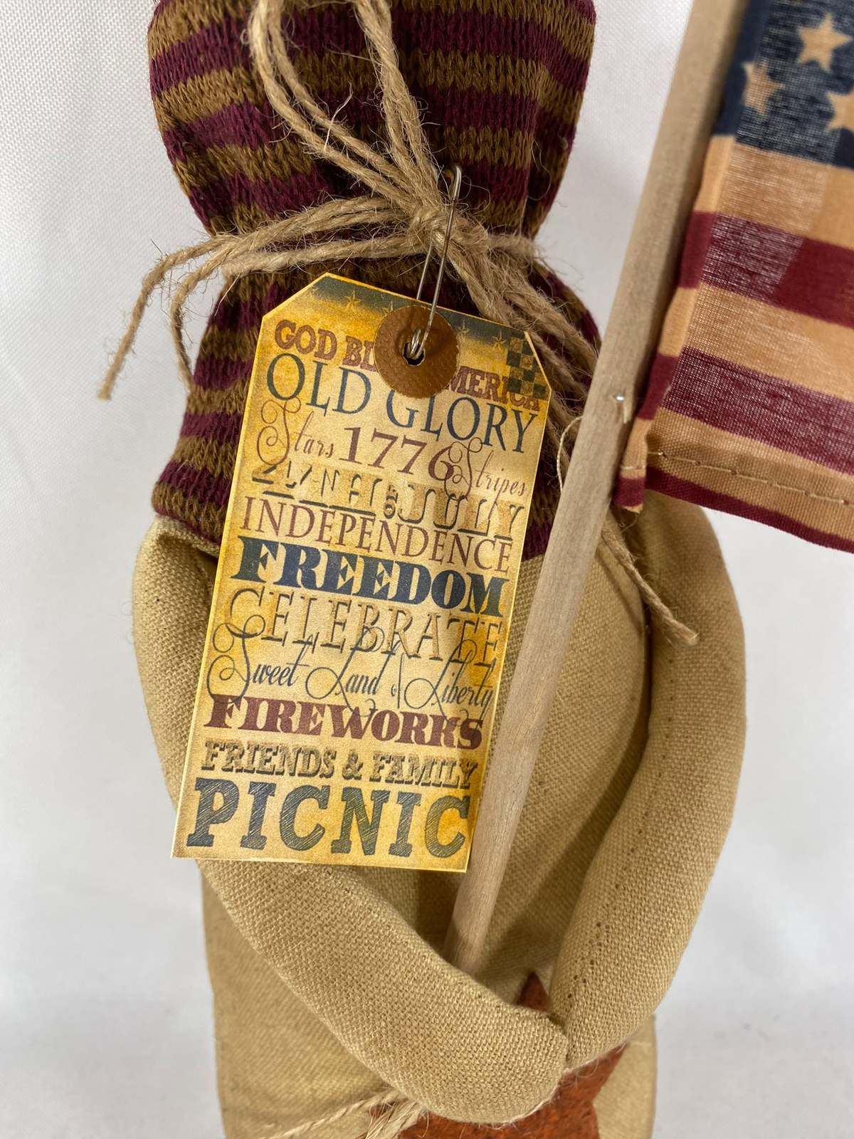 AGD  Patriotic Decor - Prim Old Glory July 4th Fabric Barn Tan Cat Doll